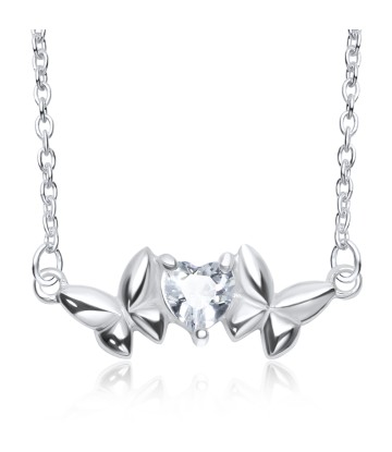 Romantic CZ Heart Shaped Silver Necklace SPE-3314